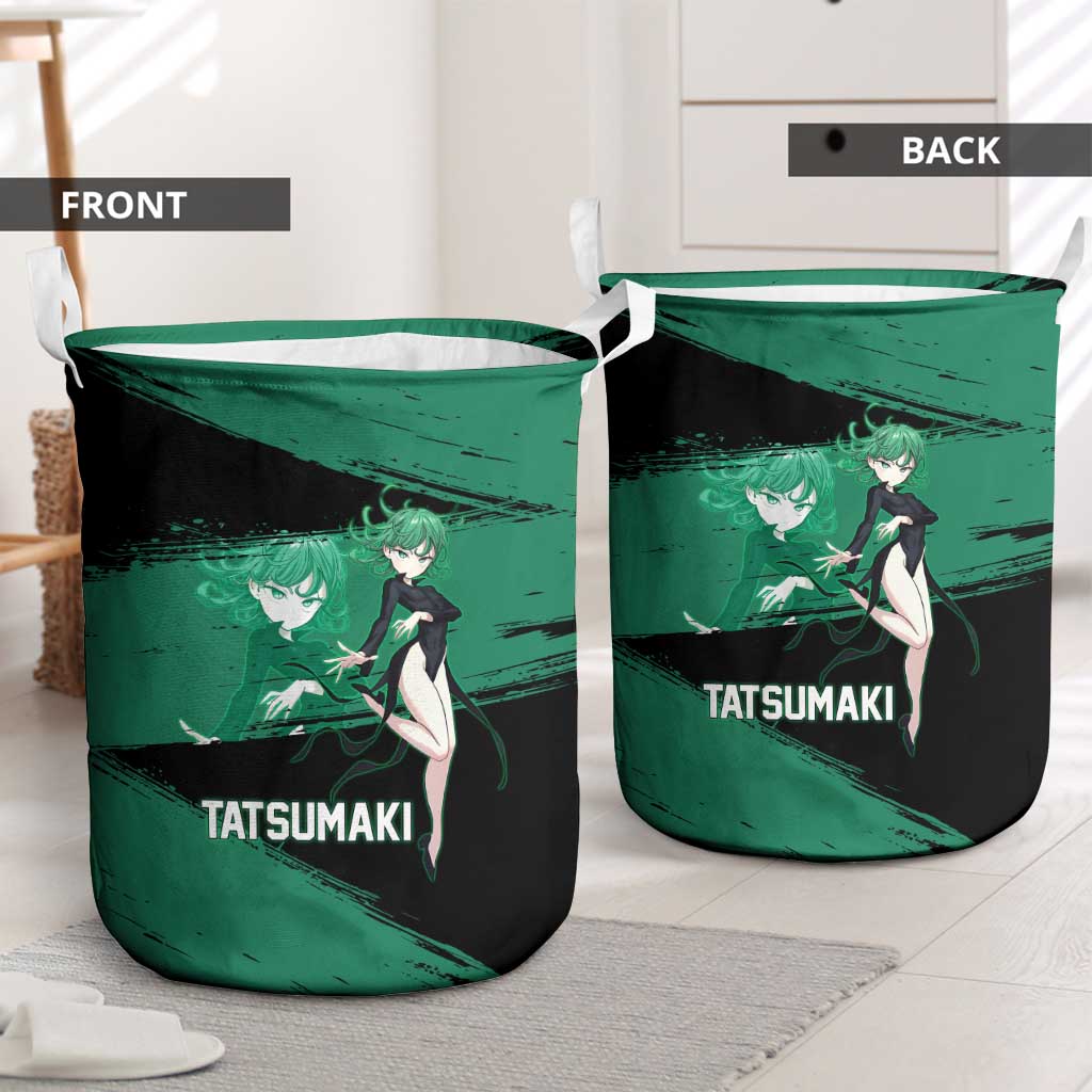 Tatsumaki One Punch Man Anime Green and Black Theme Laundry Basket with Psychic Power Effects and Bold - The Mazicc