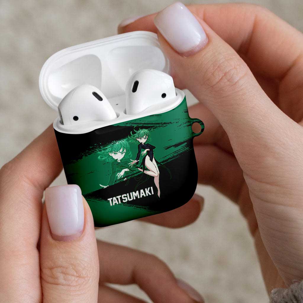 Tatsumaki One Punch Man Anime Green and Black Theme AirPods Case with Psychic Power Effects and Bold - The Mazicc