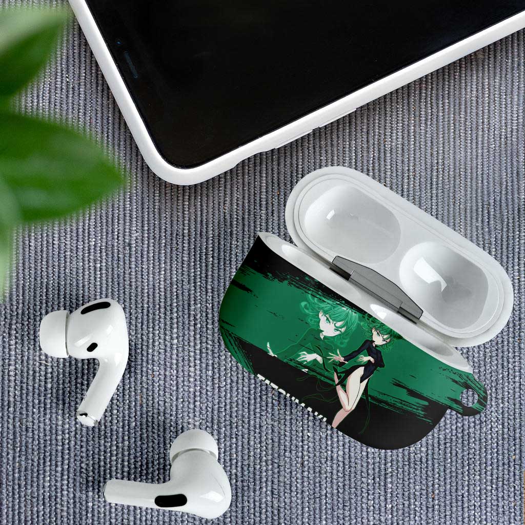 Tatsumaki One Punch Man Anime Green and Black Theme AirPods Case with Psychic Power Effects and Bold - The Mazicc