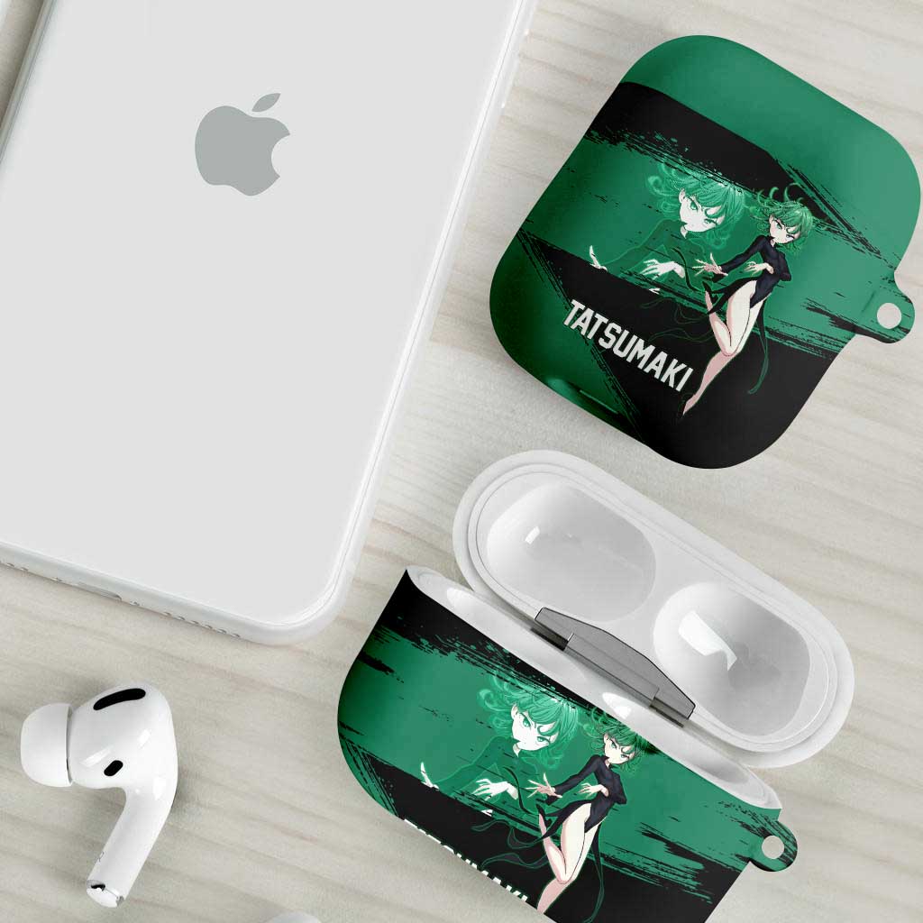 Tatsumaki One Punch Man Anime Green and Black Theme AirPods Case with Psychic Power Effects and Bold - The Mazicc