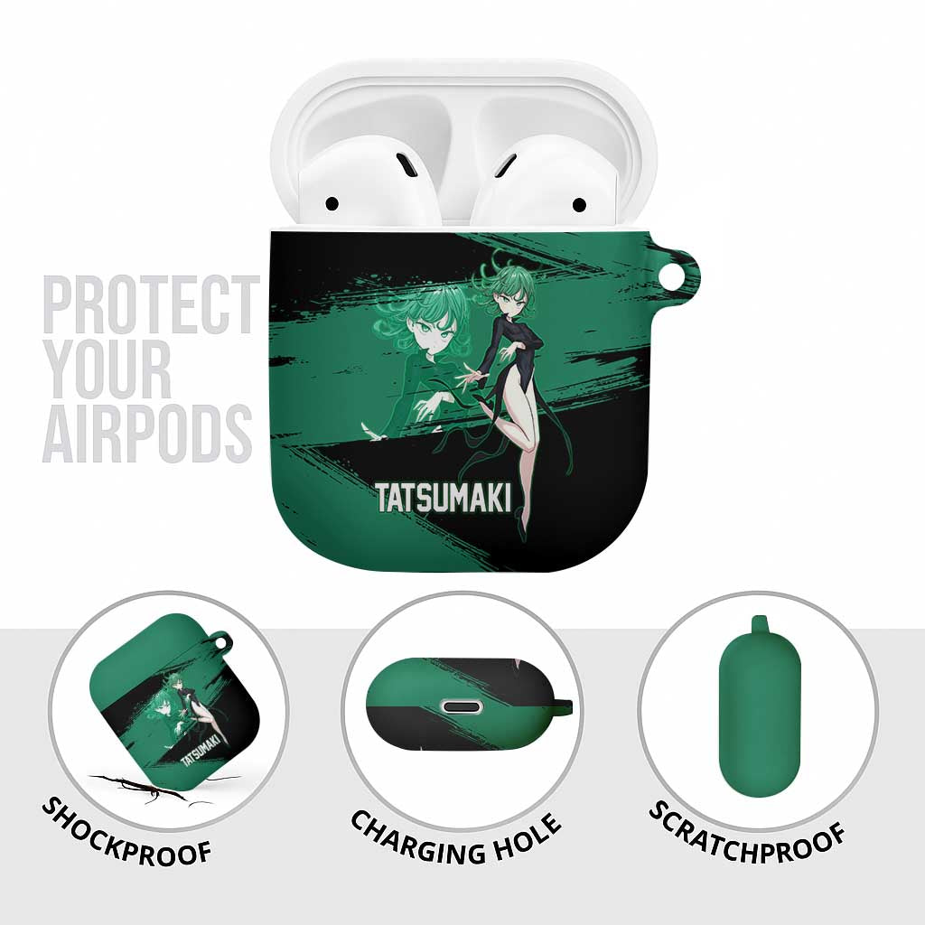 Tatsumaki One Punch Man Anime Green and Black Theme AirPods Case with Psychic Power Effects and Bold - The Mazicc