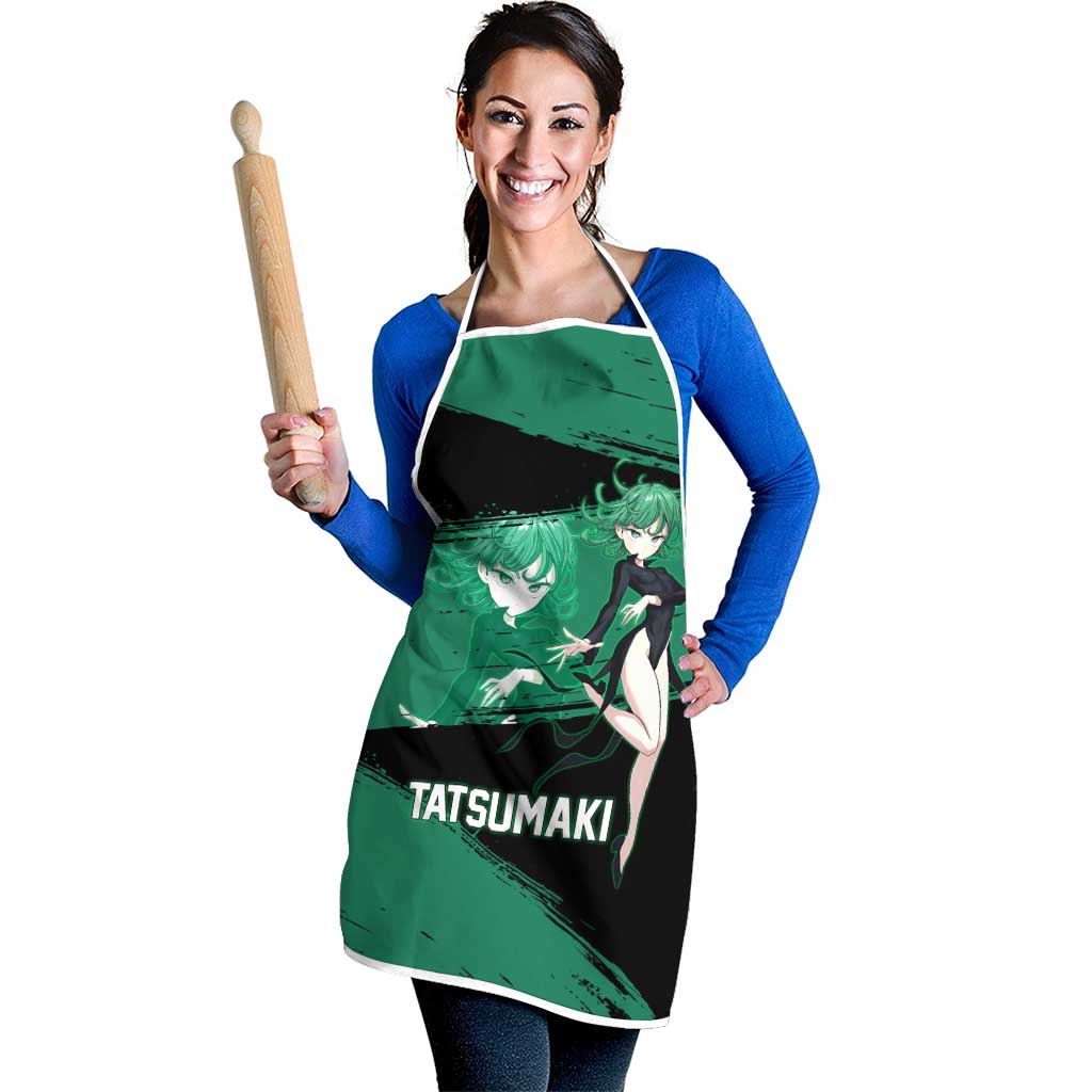 Tatsumaki One Punch Man Anime Green and Black Theme Apron with Psychic Power Effects and Bold - The Mazicc