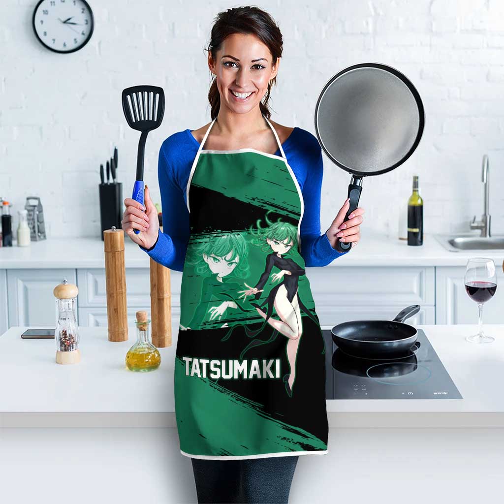 Tatsumaki One Punch Man Anime Green and Black Theme Apron with Psychic Power Effects and Bold - The Mazicc