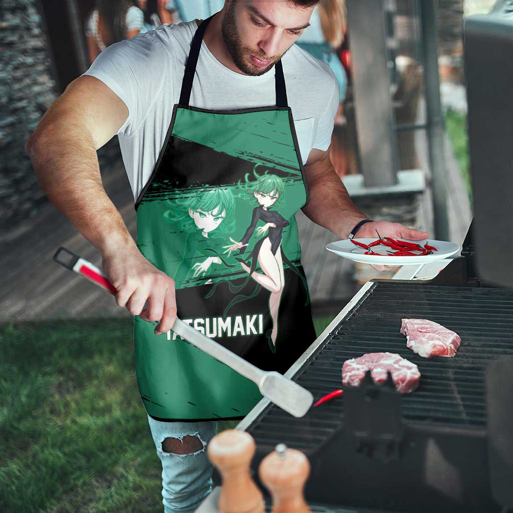Tatsumaki One Punch Man Anime Green and Black Theme Apron with Psychic Power Effects and Bold - The Mazicc