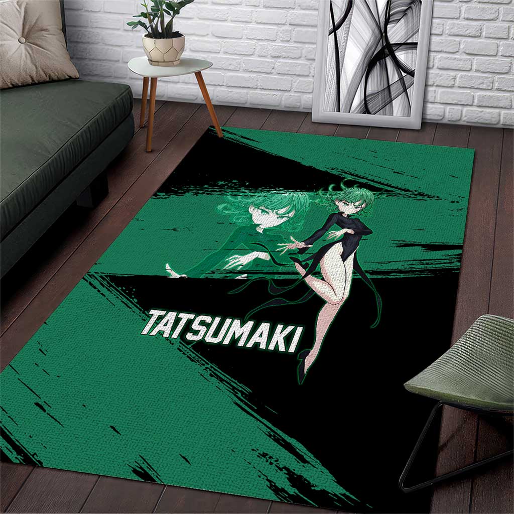 Tatsumaki One Punch Man Anime Green and Black Theme Area Rug with Psychic Power Effects and Bold - The Mazicc