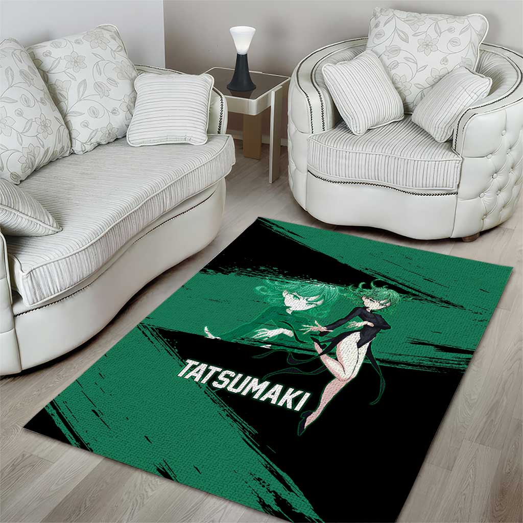 Tatsumaki One Punch Man Anime Green and Black Theme Area Rug with Psychic Power Effects and Bold - The Mazicc