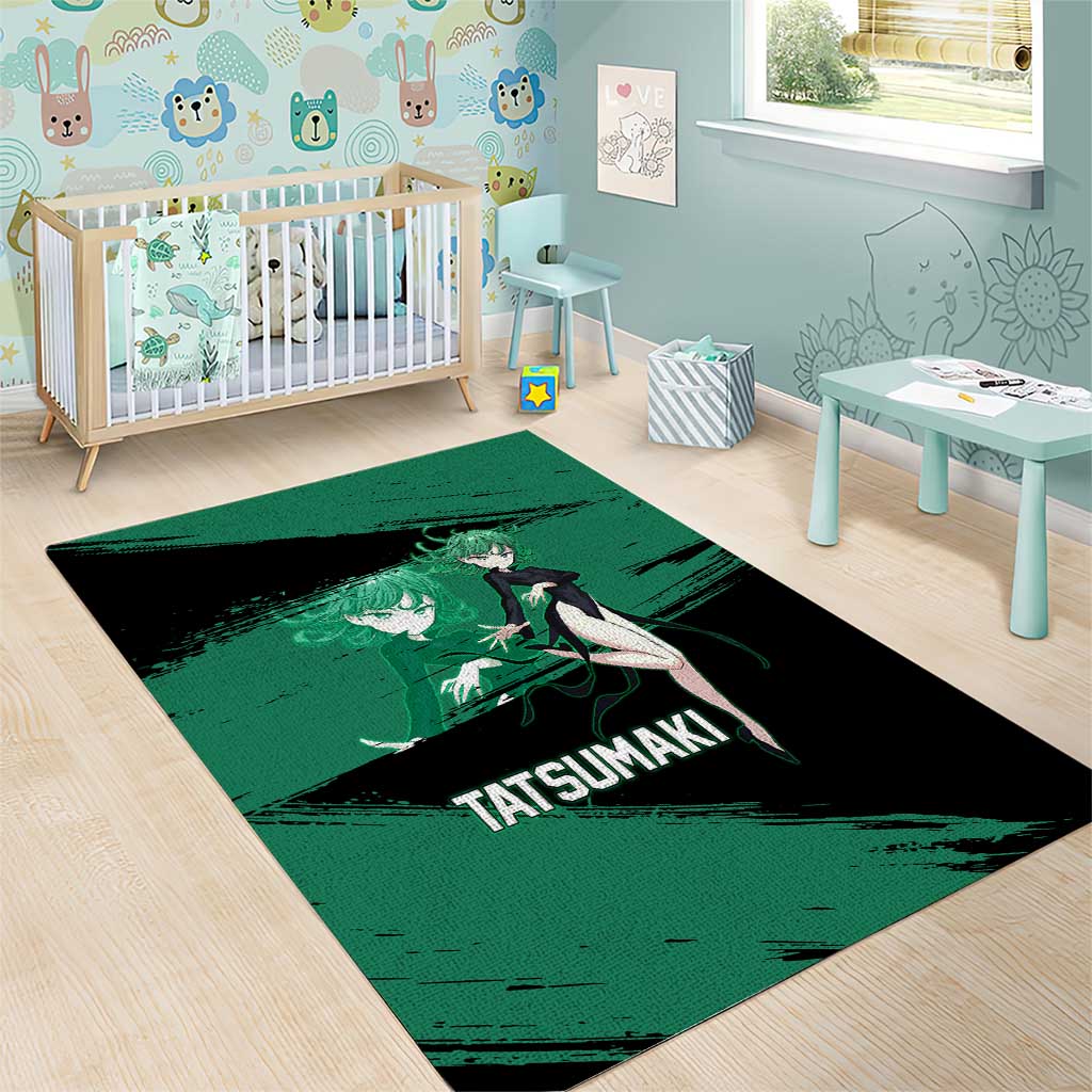Tatsumaki One Punch Man Anime Green and Black Theme Area Rug with Psychic Power Effects and Bold - The Mazicc