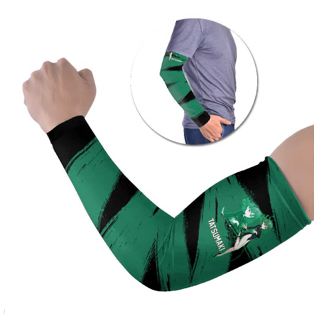 Tatsumaki One Punch Man Anime Green and Black Theme Arm Sleeves with Psychic Power Effects and Bold - The Mazicc