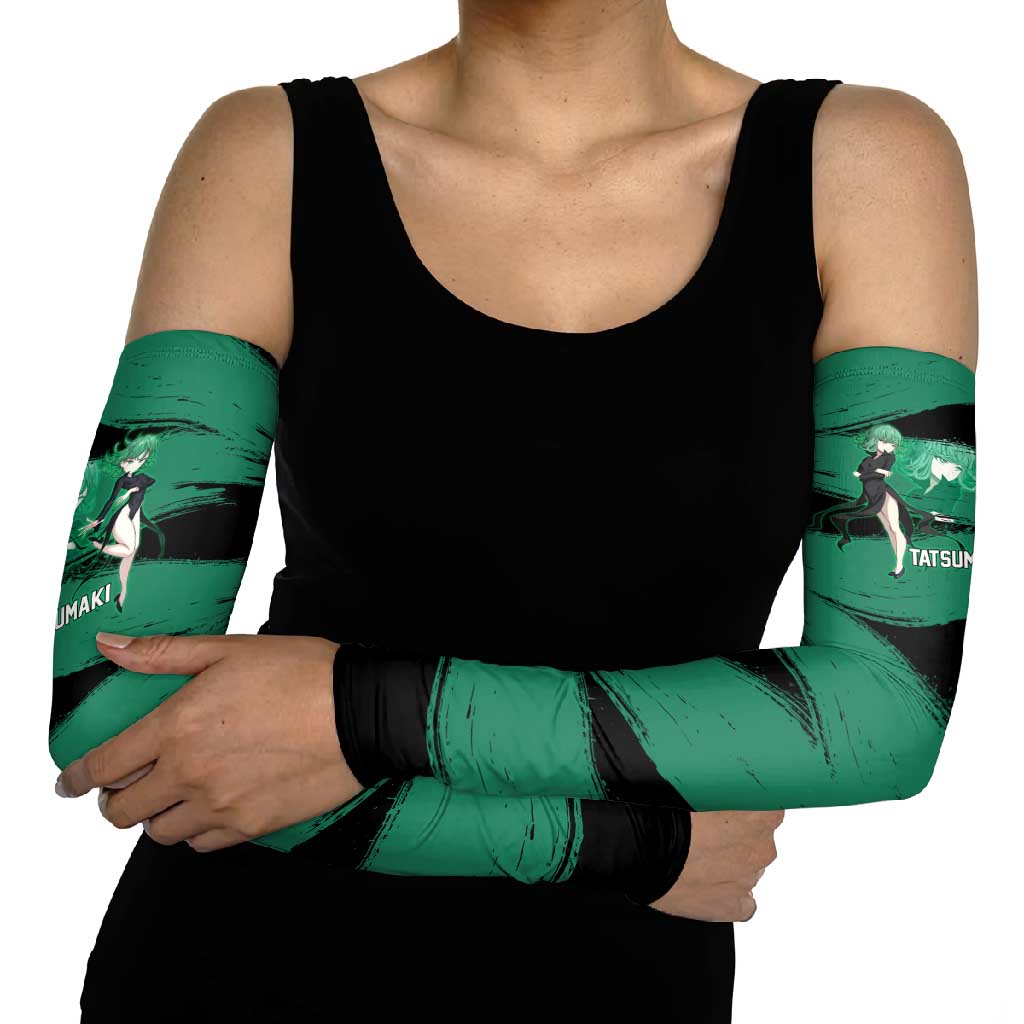 Tatsumaki One Punch Man Anime Green and Black Theme Arm Sleeves with Psychic Power Effects and Bold - The Mazicc