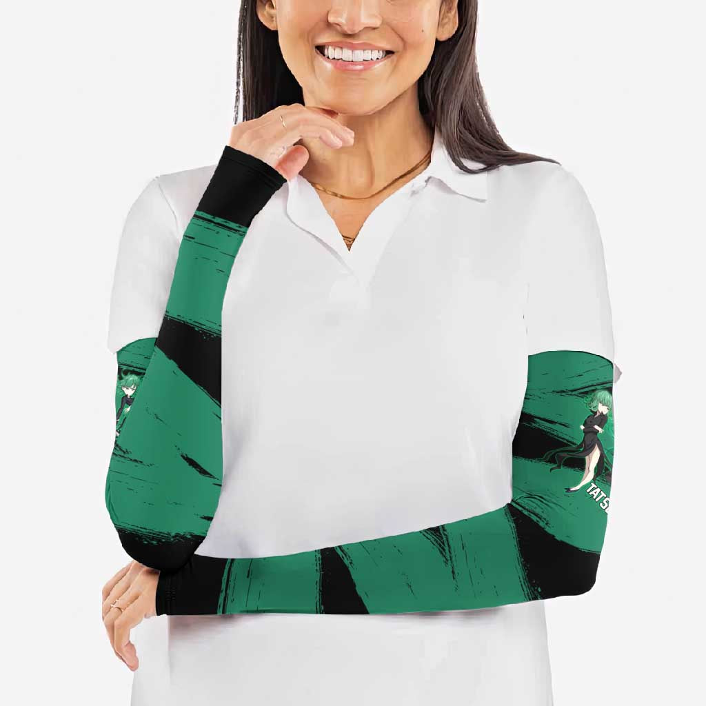 Tatsumaki One Punch Man Anime Green and Black Theme Arm Sleeves with Psychic Power Effects and Bold - The Mazicc