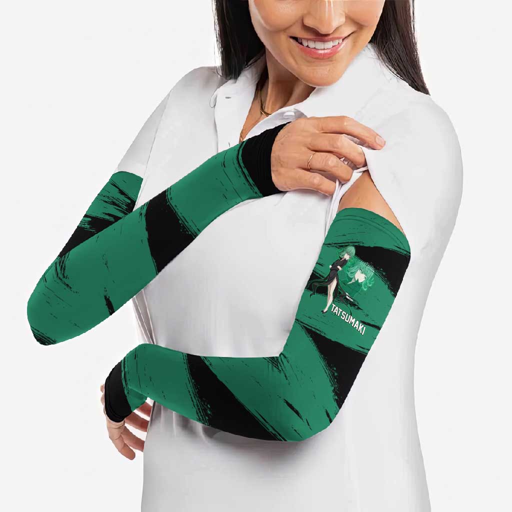 Tatsumaki One Punch Man Anime Green and Black Theme Arm Sleeves with Psychic Power Effects and Bold - The Mazicc