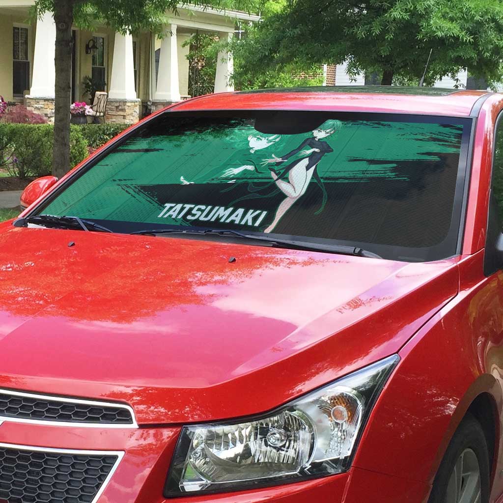 Tatsumaki One Punch Man Anime Green and Black Theme Auto Sun Shade with Psychic Power Effects and Bold - The Mazicc