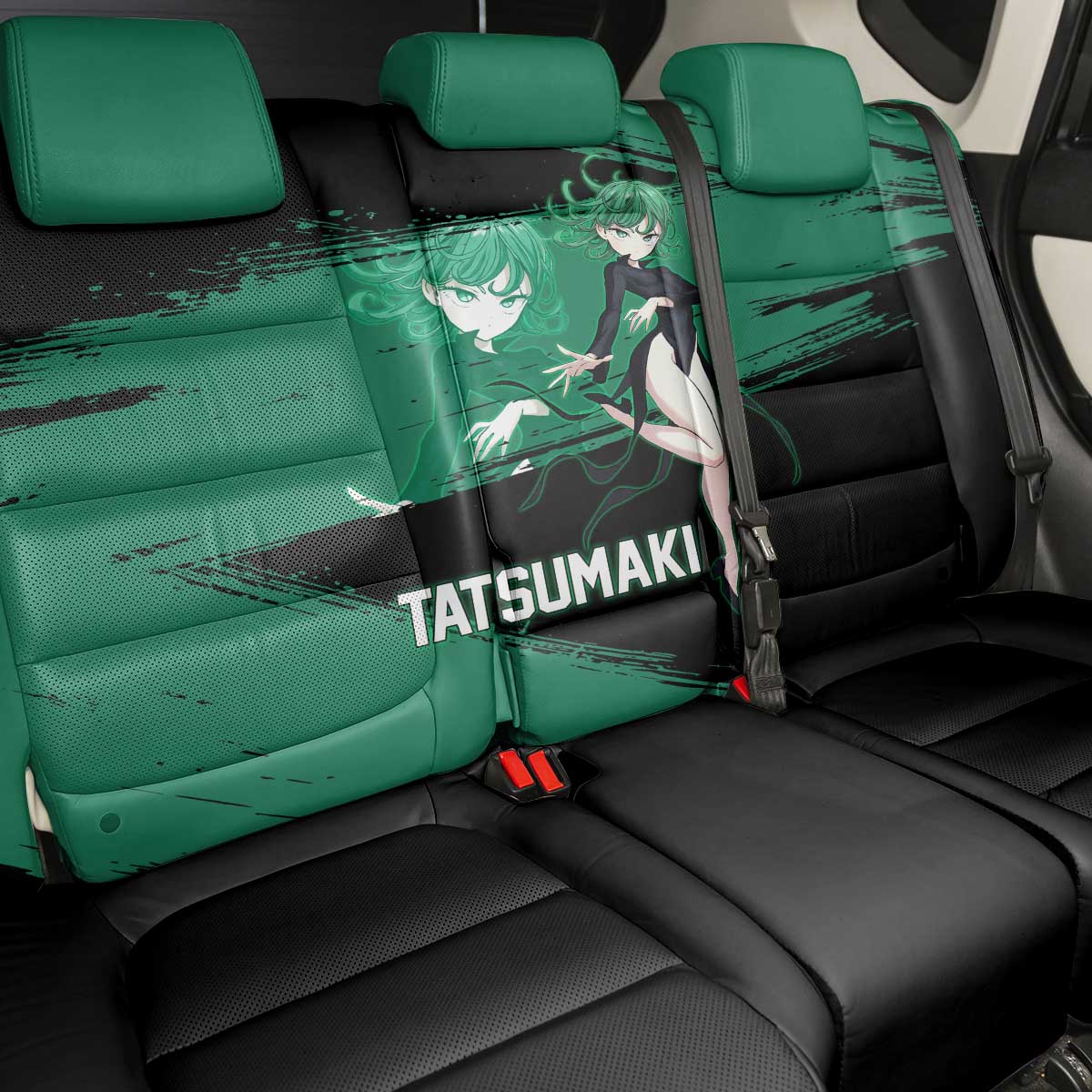 Tatsumaki One Punch Man Anime Green and Black Theme Back Car Seat Cover with Psychic Power Effects and Bold - The Mazicc