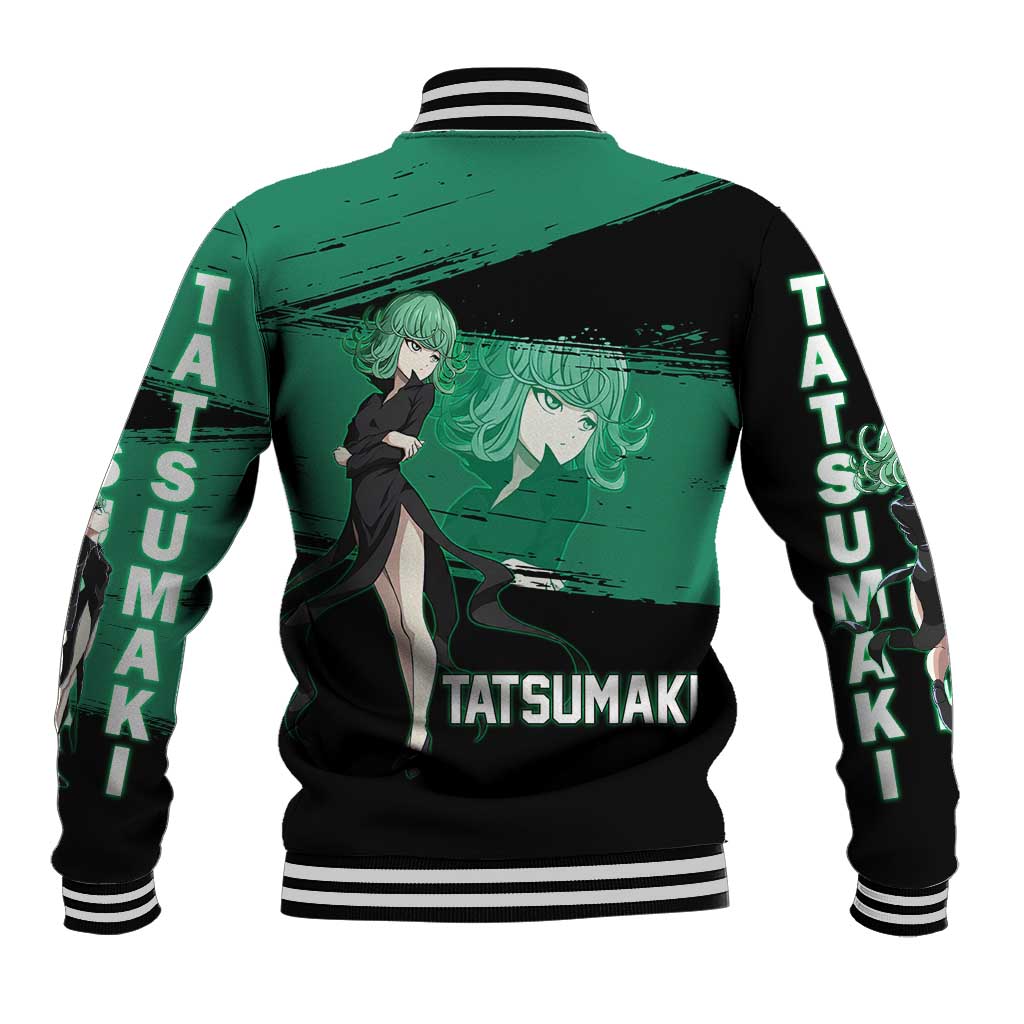 Tatsumaki One Punch Man Anime Green and Black Theme Baseball Jacket with Psychic Power Effects and Bold - The Mazicc
