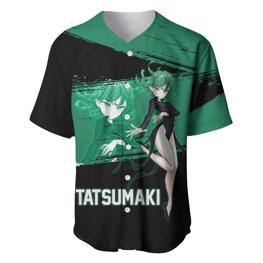 Tatsumaki One Punch Man Anime Green and Black Theme Baseball Jersey with Psychic Power Effects and Bold - The Mazicc