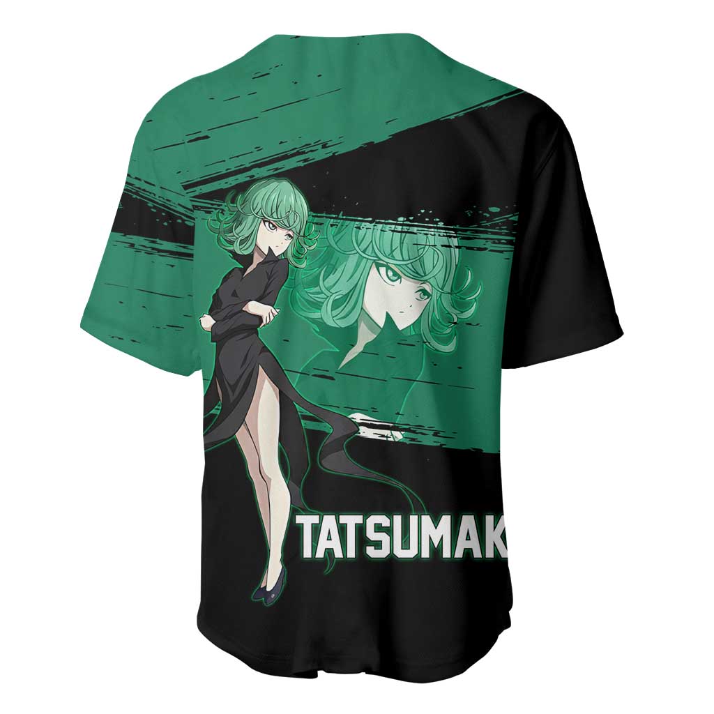 Tatsumaki One Punch Man Anime Green and Black Theme Baseball Jersey with Psychic Power Effects and Bold - The Mazicc