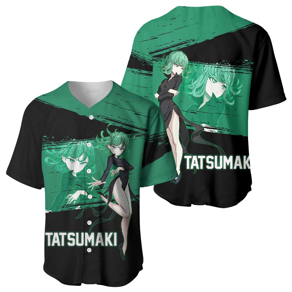 Tatsumaki One Punch Man Anime Green and Black Theme Baseball Jersey with Psychic Power Effects and Bold - The Mazicc