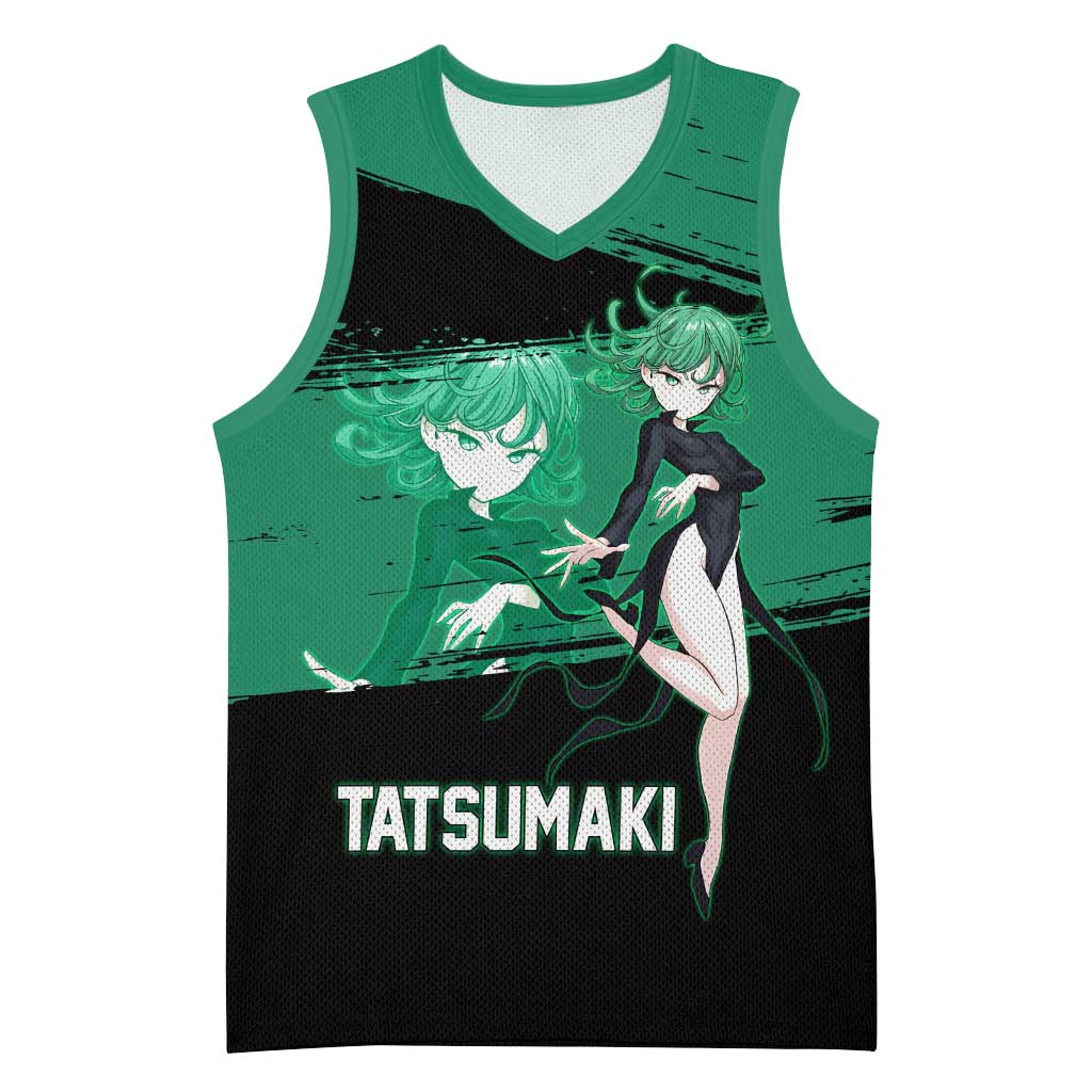 Tatsumaki One Punch Man Anime Green and Black Theme Basketball Jersey with Psychic Power Effects and Bold - The Mazicc