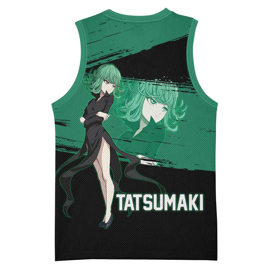 Tatsumaki One Punch Man Anime Green and Black Theme Basketball Jersey with Psychic Power Effects and Bold - The Mazicc