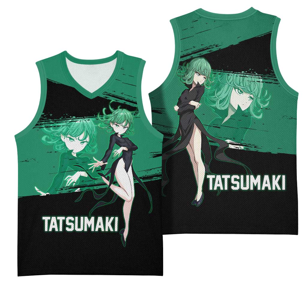 Tatsumaki One Punch Man Anime Green and Black Theme Basketball Jersey with Psychic Power Effects and Bold - The Mazicc