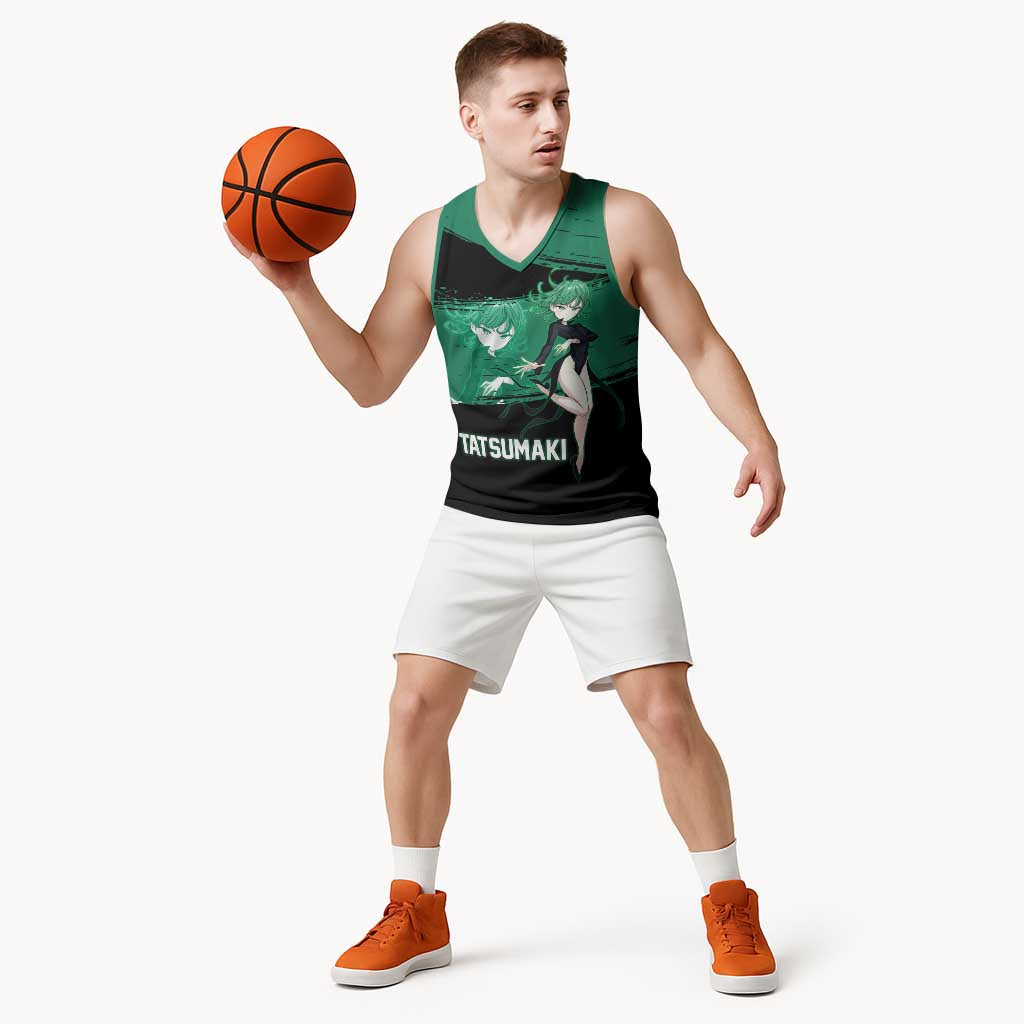 Tatsumaki One Punch Man Anime Green and Black Theme Basketball Jersey with Psychic Power Effects and Bold - The Mazicc