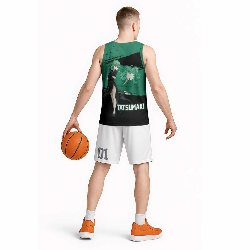 Tatsumaki One Punch Man Anime Green and Black Theme Basketball Jersey with Psychic Power Effects and Bold - The Mazicc