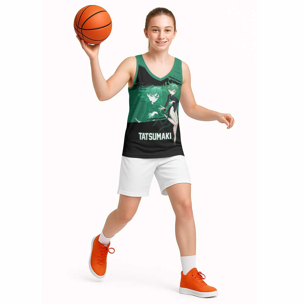 Tatsumaki One Punch Man Anime Green and Black Theme Basketball Jersey with Psychic Power Effects and Bold - The Mazicc
