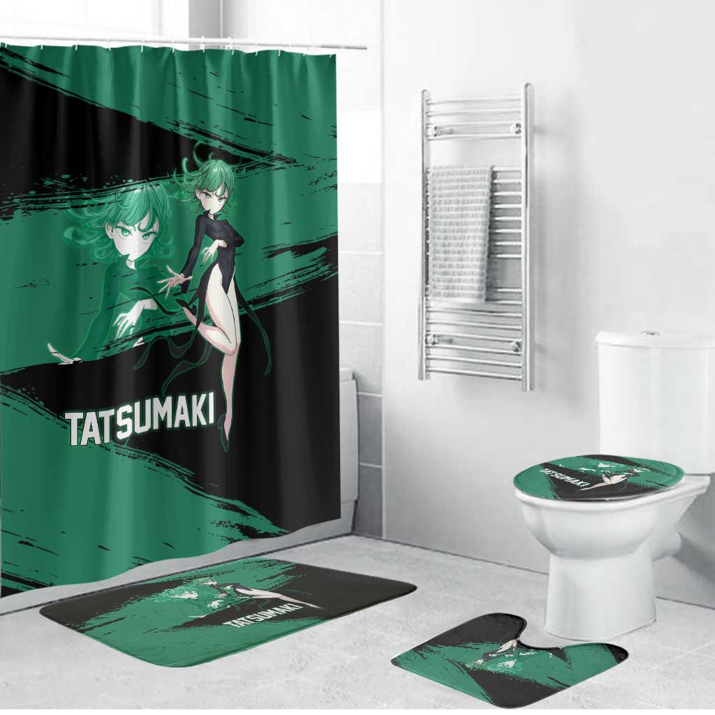 Tatsumaki One Punch Man Anime Green and Black Theme Bathroom Set with Psychic Power Effects and Bold - The Mazicc