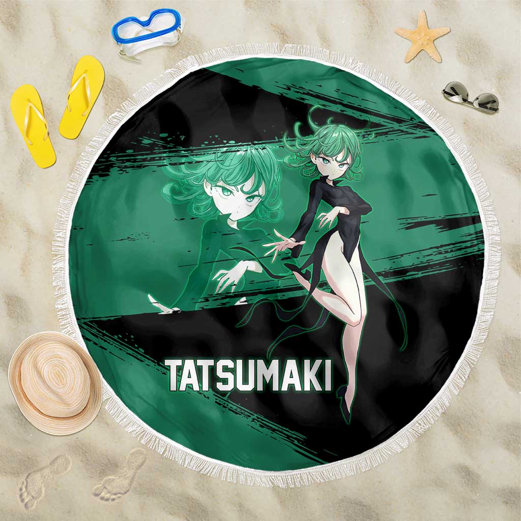 Tatsumaki One Punch Man Anime Green and Black Theme Beach Blanket with Psychic Power Effects and Bold - The Mazicc
