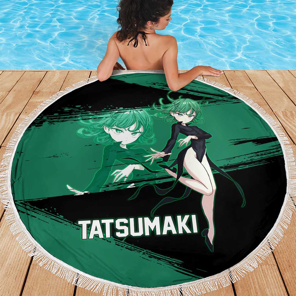 Tatsumaki One Punch Man Anime Green and Black Theme Beach Blanket with Psychic Power Effects and Bold - The Mazicc