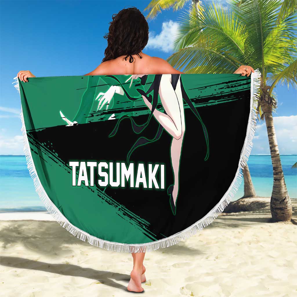 Tatsumaki One Punch Man Anime Green and Black Theme Beach Blanket with Psychic Power Effects and Bold - The Mazicc