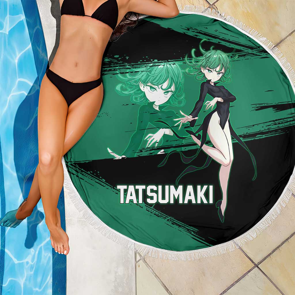 Tatsumaki One Punch Man Anime Green and Black Theme Beach Blanket with Psychic Power Effects and Bold - The Mazicc