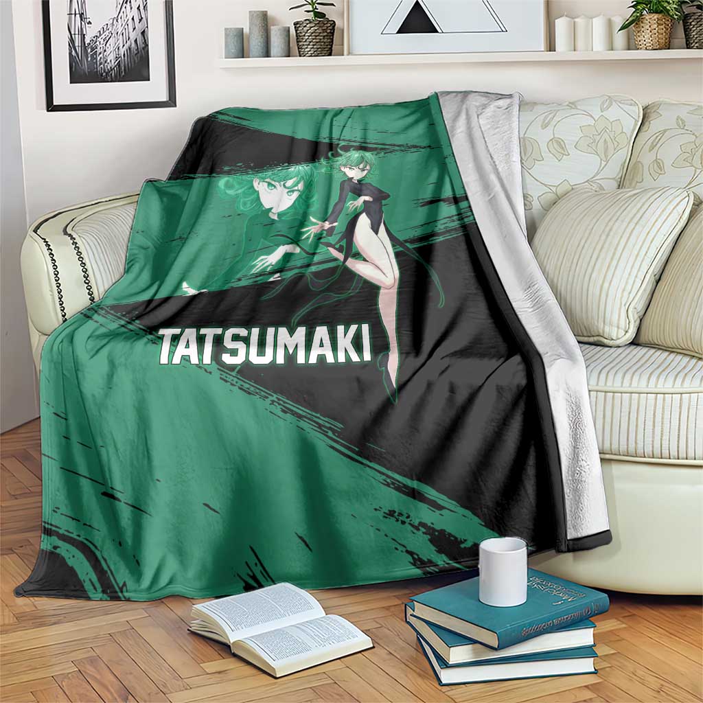 Tatsumaki One Punch Man Anime Green and Black Theme Blanket with Psychic Power Effects and Bold - The Mazicc
