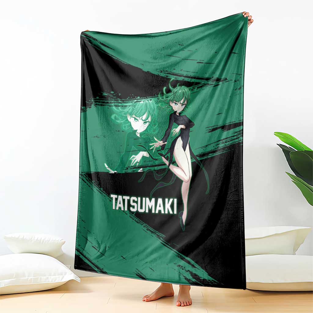Tatsumaki One Punch Man Anime Green and Black Theme Blanket with Psychic Power Effects and Bold - The Mazicc