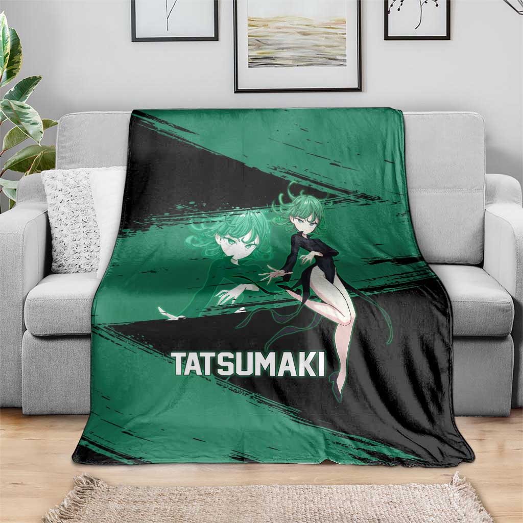 Tatsumaki One Punch Man Anime Green and Black Theme Blanket with Psychic Power Effects and Bold - The Mazicc