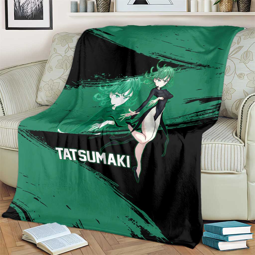 Tatsumaki One Punch Man Anime Green and Black Theme Blanket with Psychic Power Effects and Bold - The Mazicc