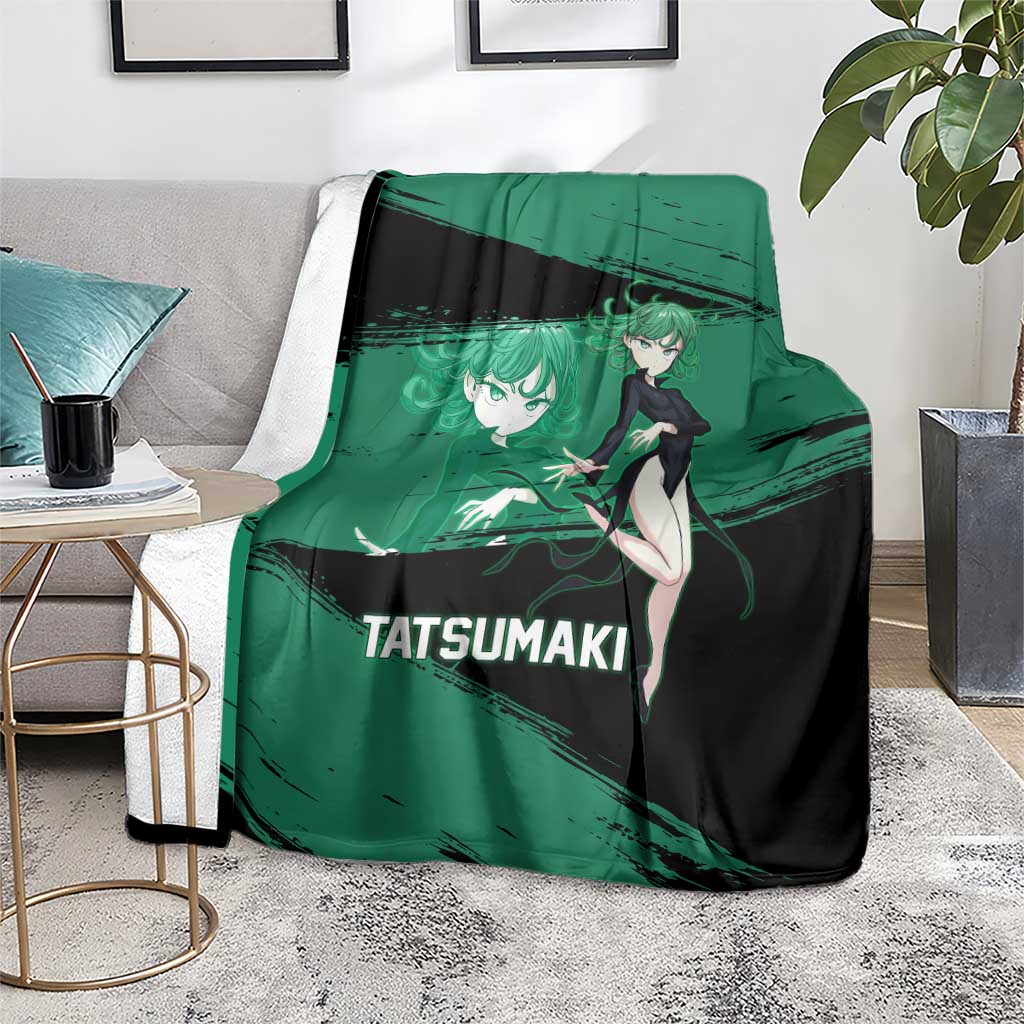 Tatsumaki One Punch Man Anime Green and Black Theme Blanket with Psychic Power Effects and Bold - The Mazicc