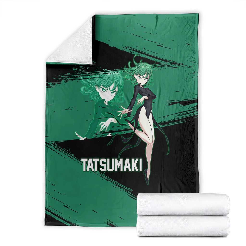 Tatsumaki One Punch Man Anime Green and Black Theme Blanket with Psychic Power Effects and Bold - The Mazicc