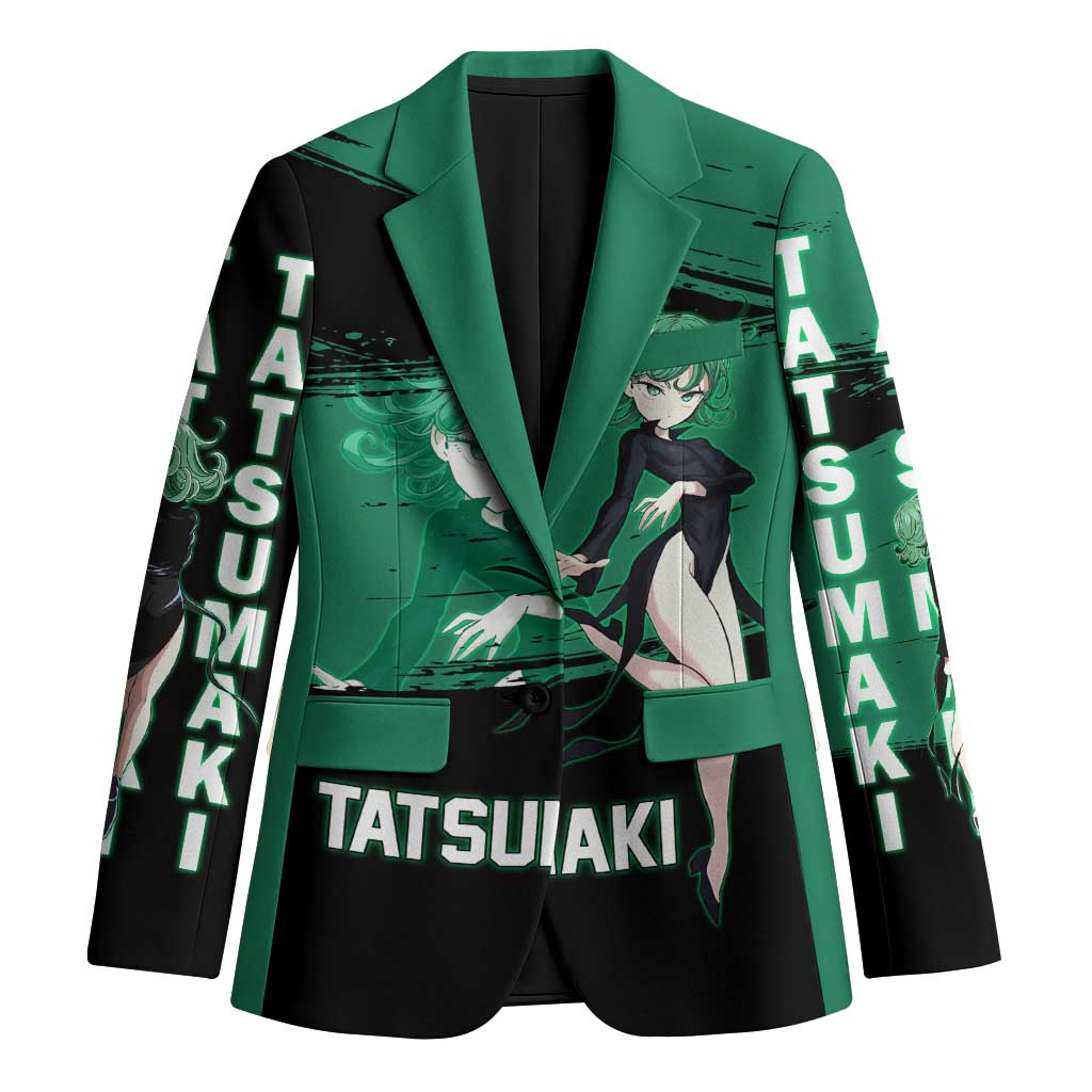 Tatsumaki One Punch Man Anime Green and Black Theme Blazer with Psychic Power Effects and Bold - The Mazicc