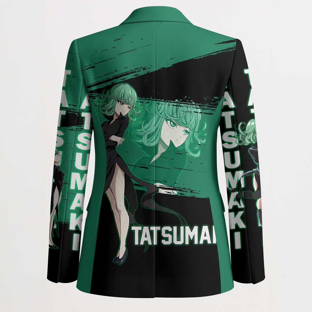 Tatsumaki One Punch Man Anime Green and Black Theme Blazer with Psychic Power Effects and Bold - The Mazicc