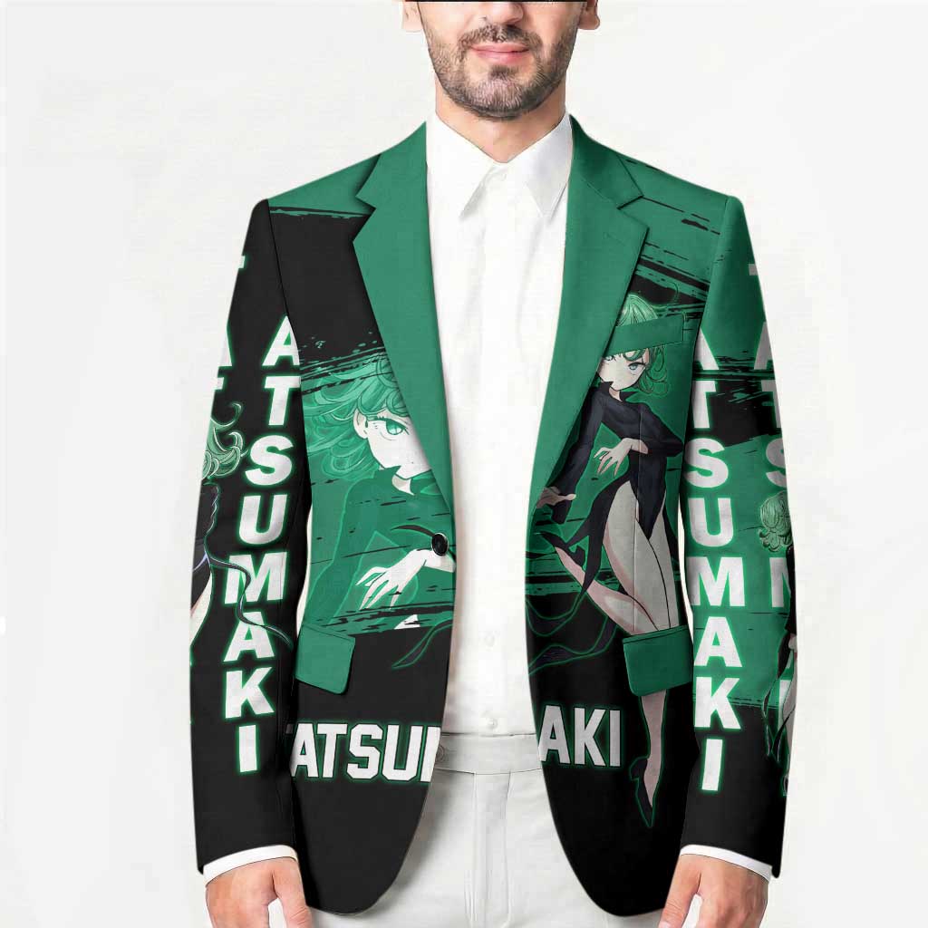 Tatsumaki One Punch Man Anime Green and Black Theme Blazer with Psychic Power Effects and Bold - The Mazicc