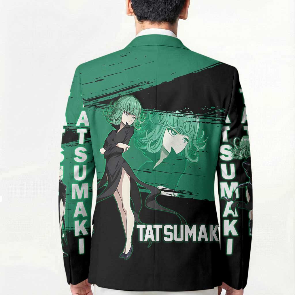 Tatsumaki One Punch Man Anime Green and Black Theme Blazer with Psychic Power Effects and Bold - The Mazicc