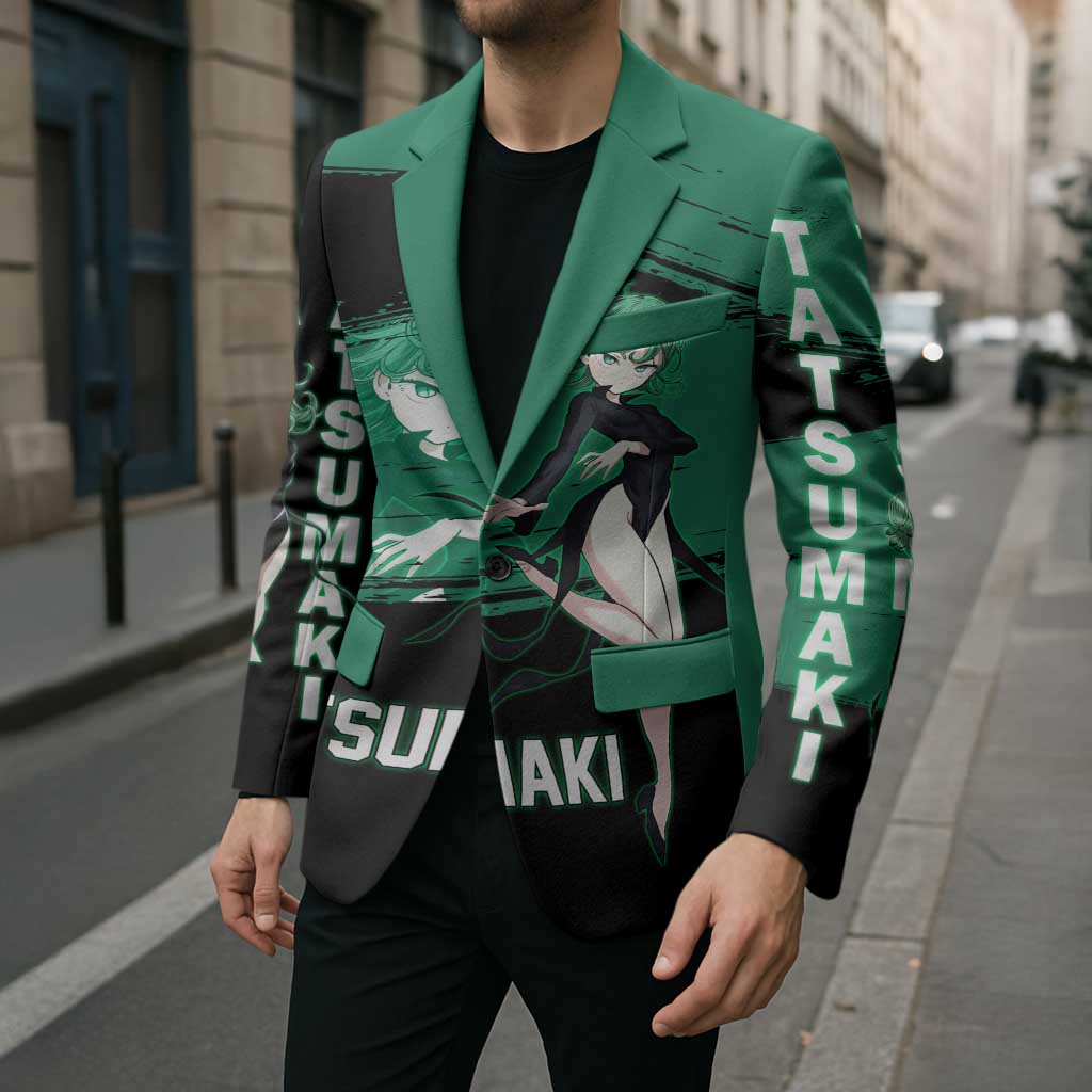 Tatsumaki One Punch Man Anime Green and Black Theme Blazer with Psychic Power Effects and Bold - The Mazicc