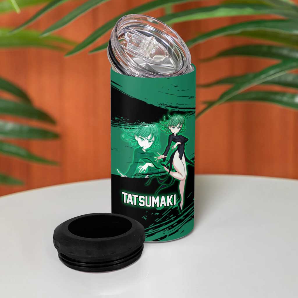 Tatsumaki One Punch Man Anime Green and Black Theme 4 in 1 Can Cooler Tumbler with Psychic Power Effects and Bold - The Mazicc