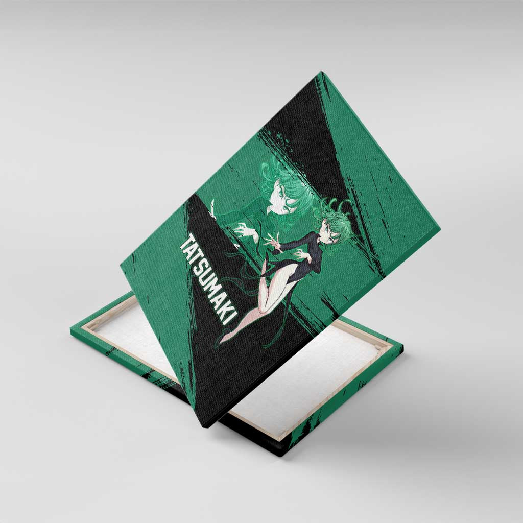 Tatsumaki One Punch Man Anime Green and Black Theme Canvas Wall Art with Psychic Power Effects and Bold - The Mazicc