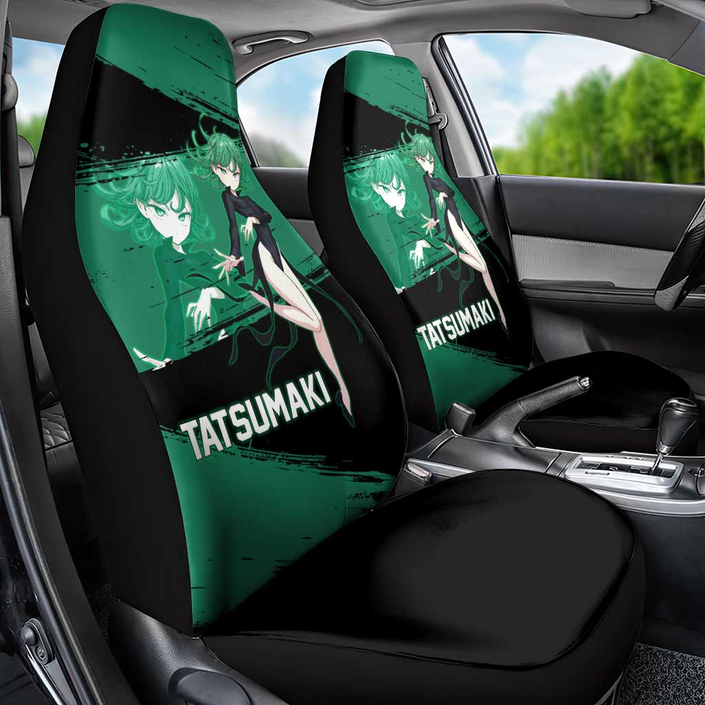 Tatsumaki One Punch Man Anime Green and Black Theme Car Seat Cover with Psychic Power Effects and Bold - The Mazicc