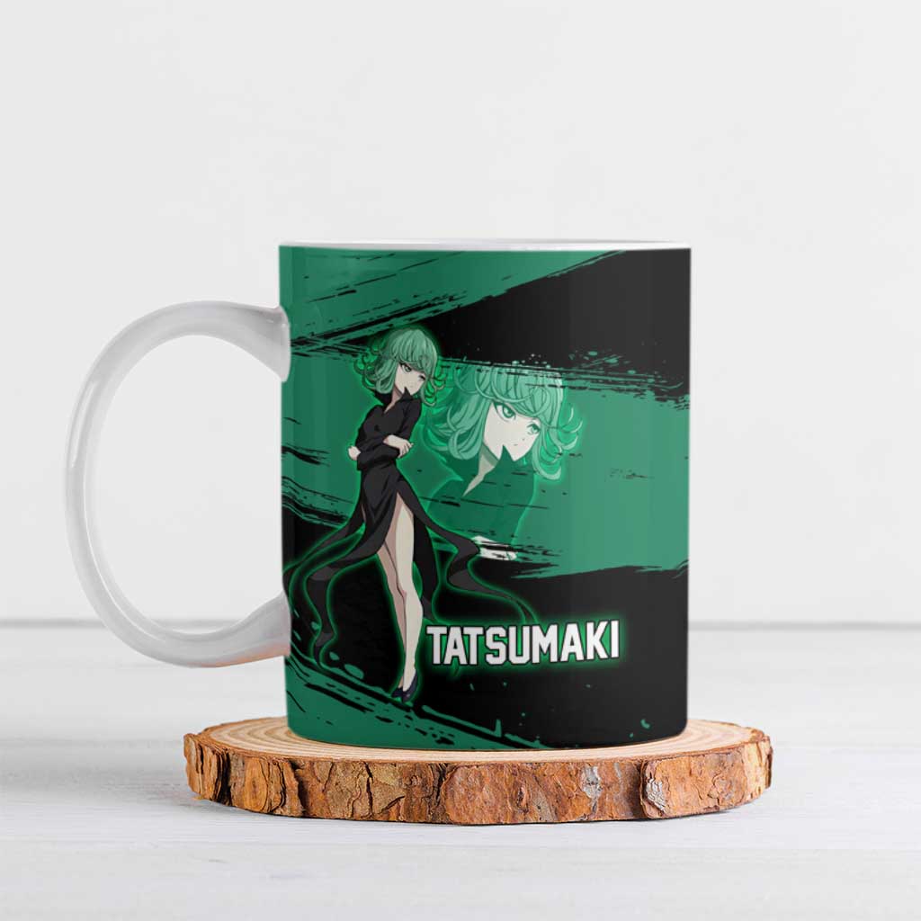 Tatsumaki One Punch Man Anime Green and Black Theme Ceramic Mug with Psychic Power Effects and Bold - The Mazicc
