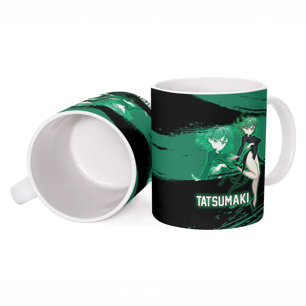 Tatsumaki One Punch Man Anime Green and Black Theme Ceramic Mug with Psychic Power Effects and Bold - The Mazicc