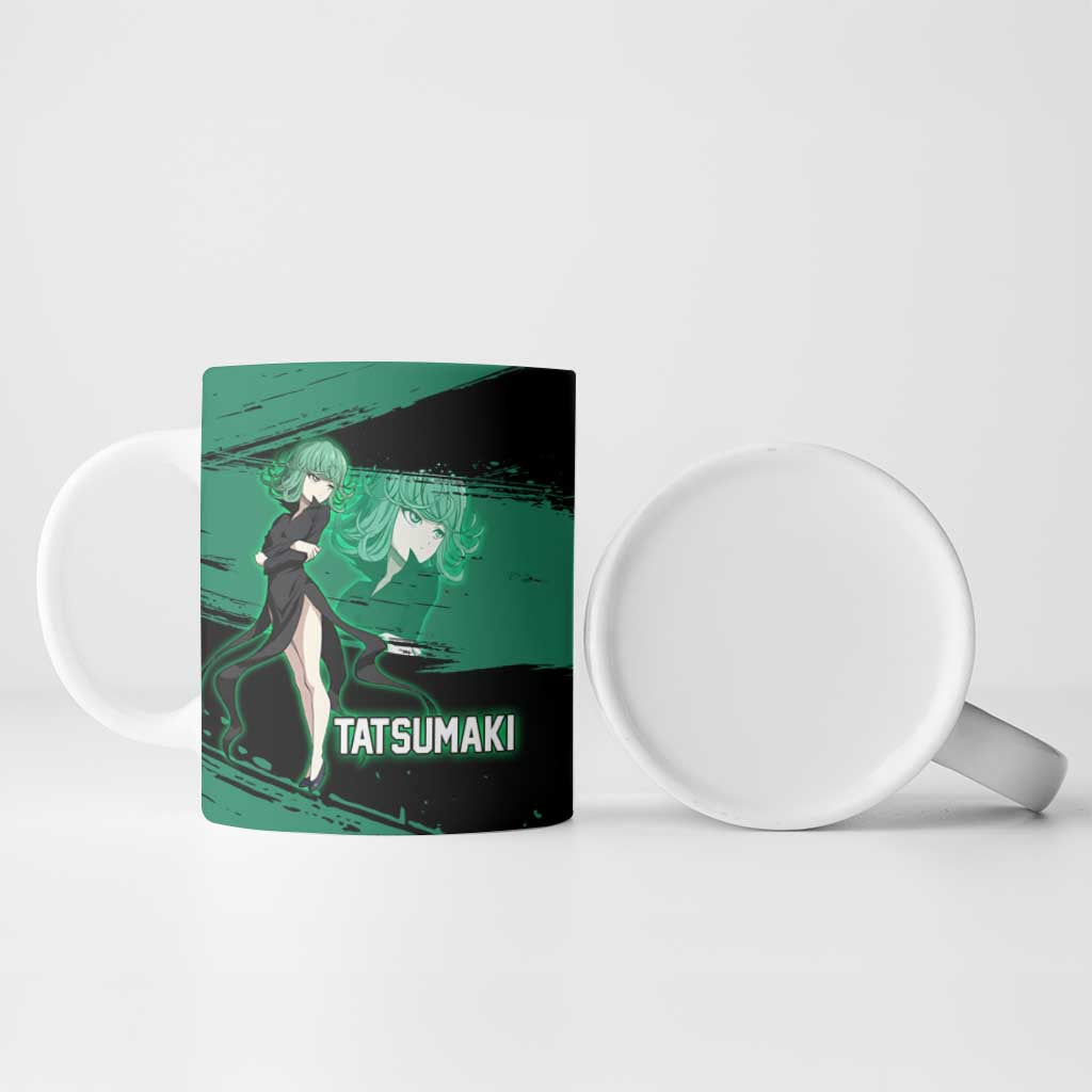 Tatsumaki One Punch Man Anime Green and Black Theme Ceramic Mug with Psychic Power Effects and Bold - The Mazicc