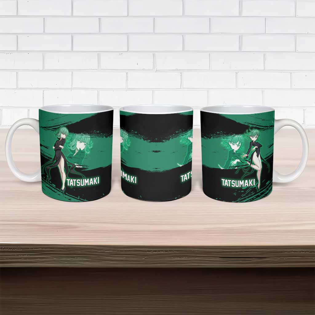 Tatsumaki One Punch Man Anime Green and Black Theme Ceramic Mug with Psychic Power Effects and Bold - The Mazicc